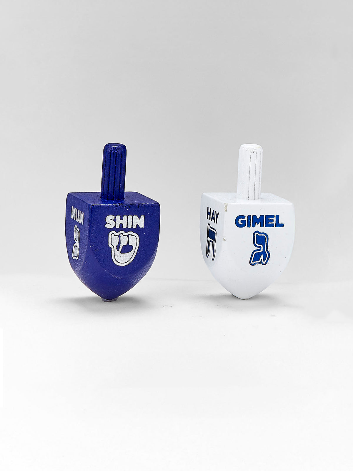 Dreidels, Small Blue & White Wood - SOLD AS A PAIR