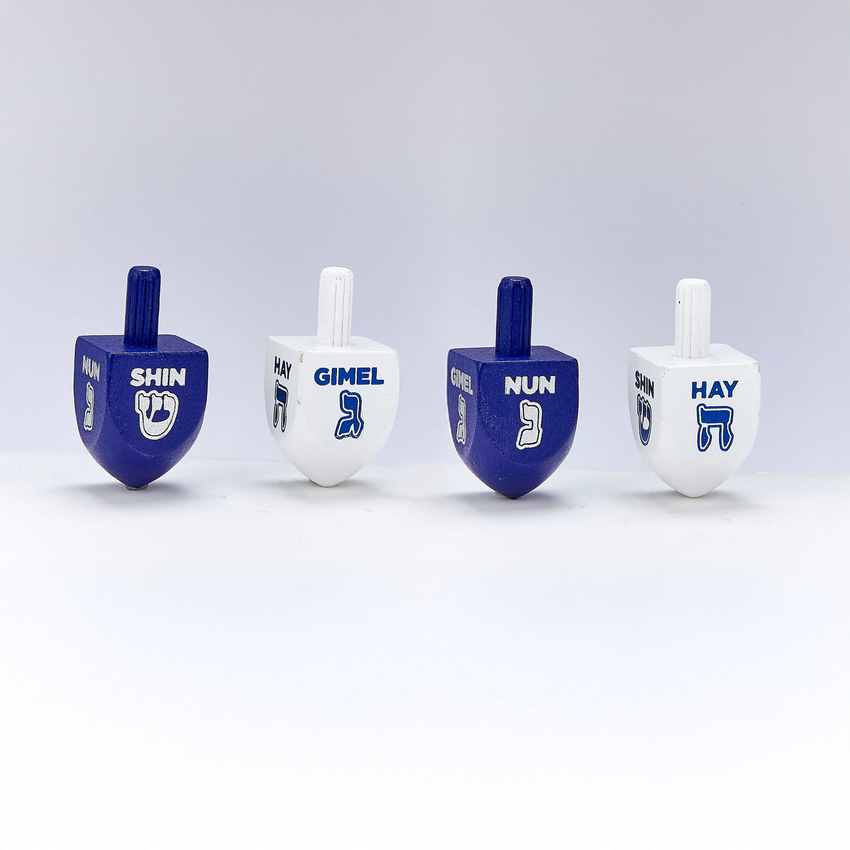 Dreidels, Small Blue & White Wood - SOLD AS A PAIR