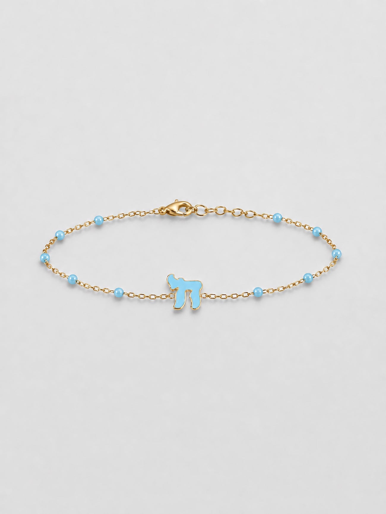 Bracelet: Sterling Silver, Gold plated Enamel Chai - Light Blue