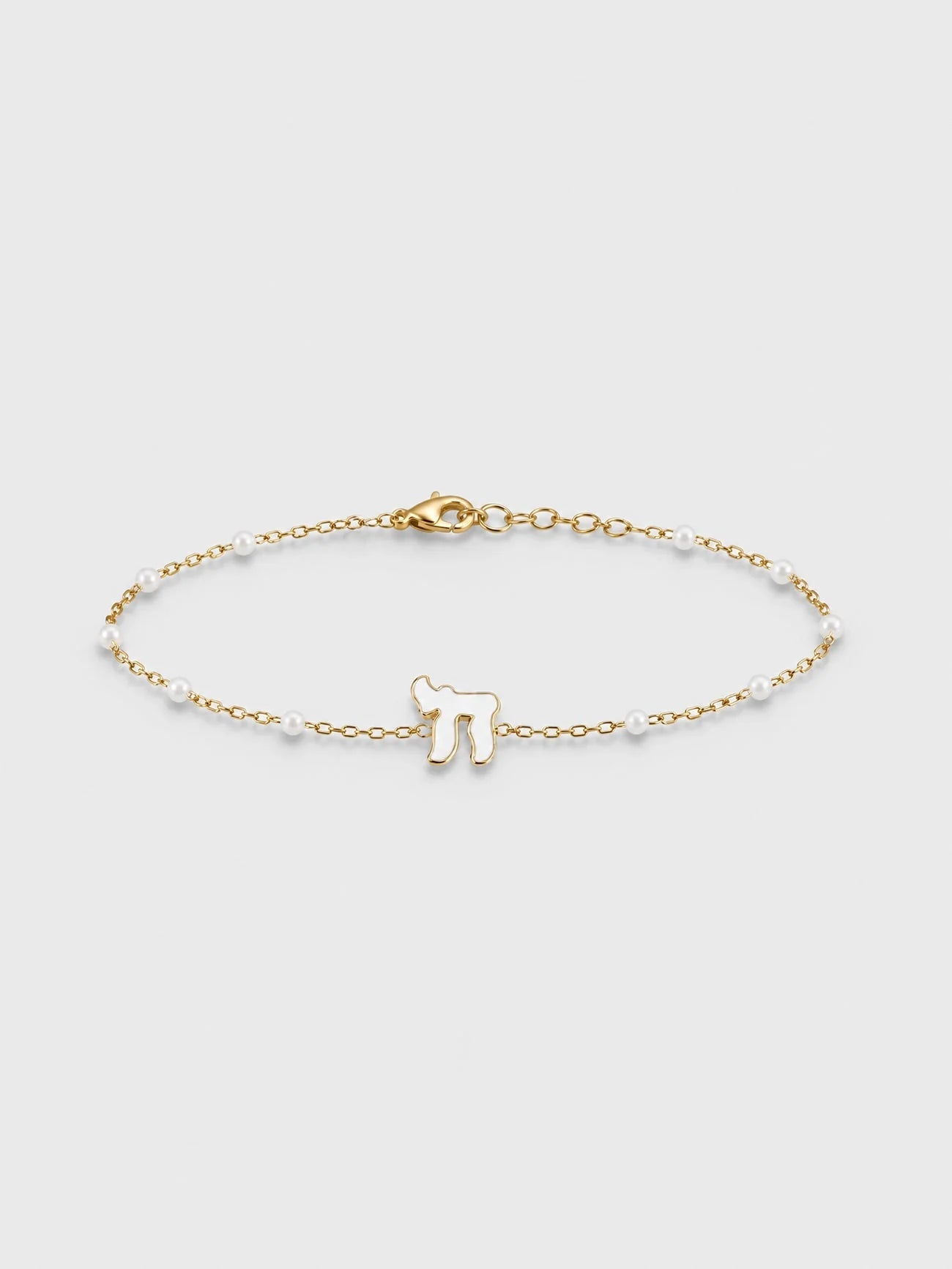 Bracelet: Sterling Silver, Gold plated Enamel Chai - White