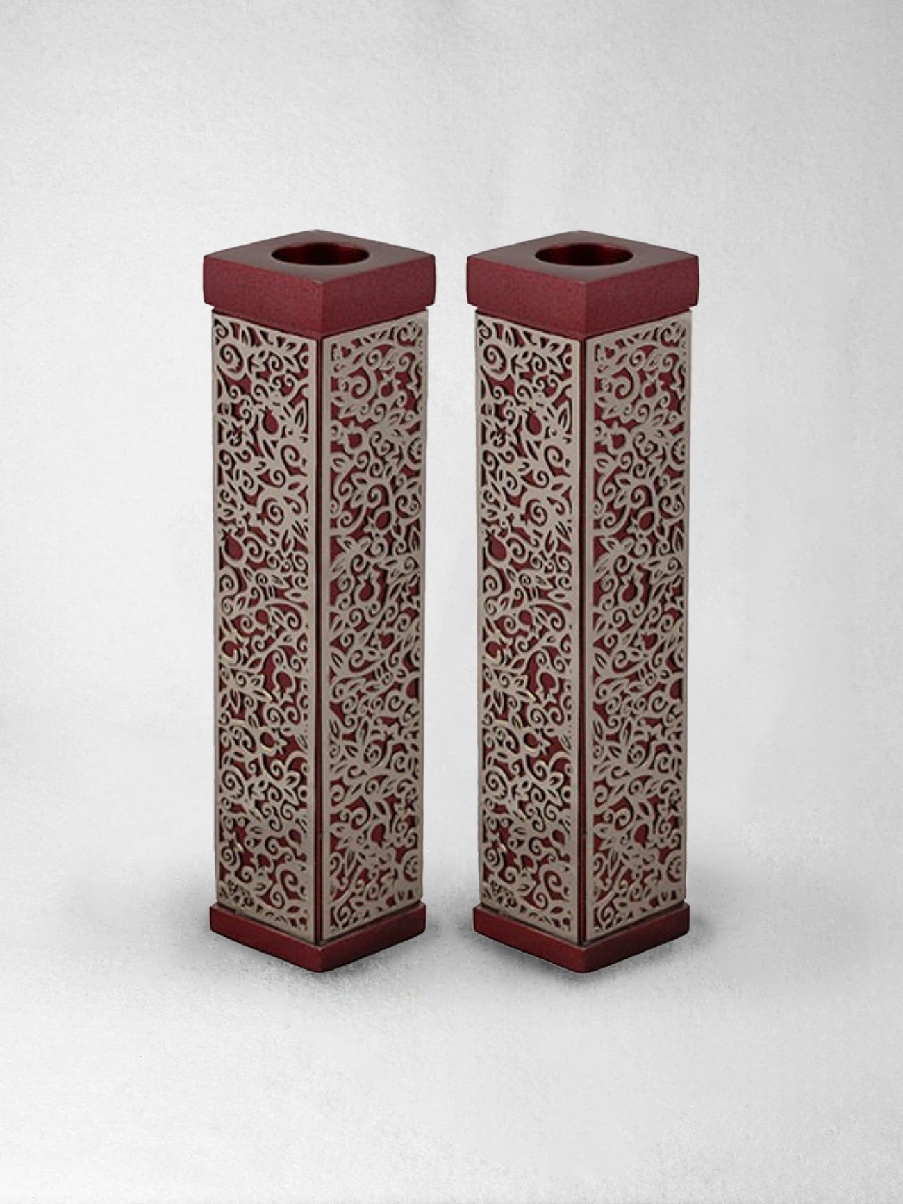 Candlesticks - Pomegranate Lace, Maroon, Emanuel Design