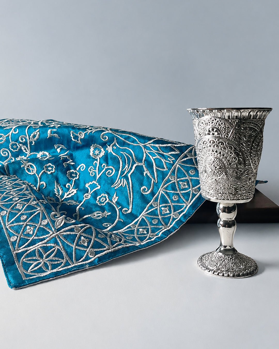 Challah Cover - Paper Cut-Out Design, Blue, Emanuel Design