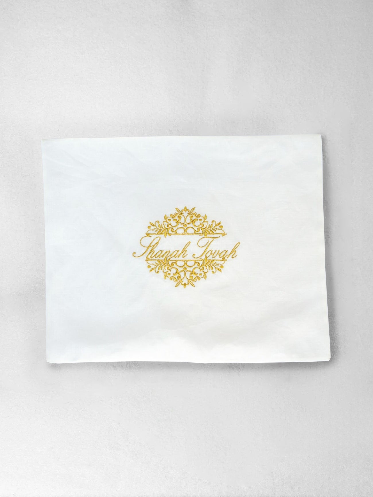 Challah Cover - Shanah Tovah, Gold on Cream Linen, Three Generations