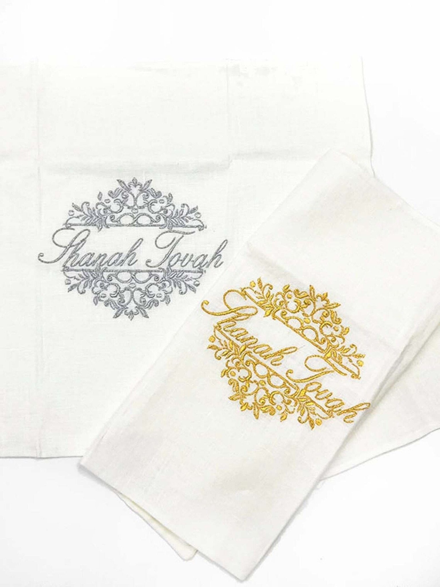 Challah Cover - Shanah Tovah, Gold on Cream Linen, Three Generations