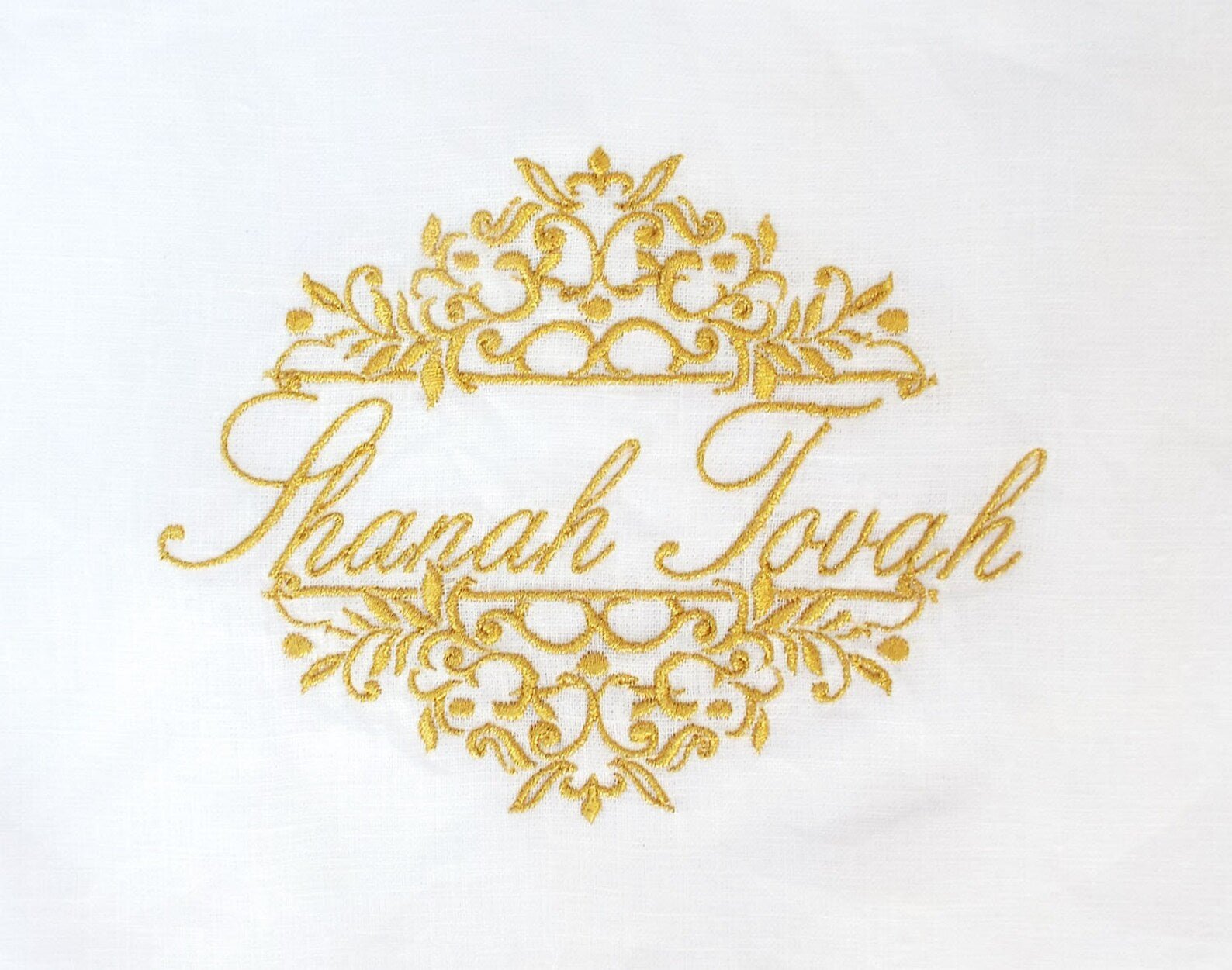 Challah Cover - Shanah Tovah, Gold on Cream Linen, Three Generations