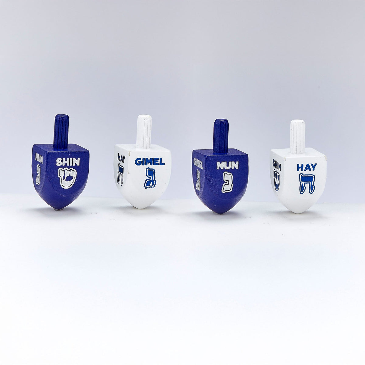 Dreidels, Small Blue & White Wood - SOLD AS A PAIR