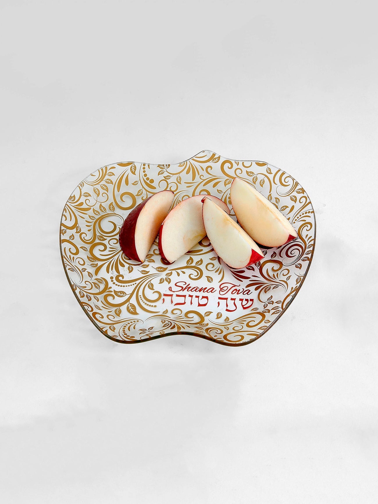 Honey Dish - Glass with Gold and Red Design