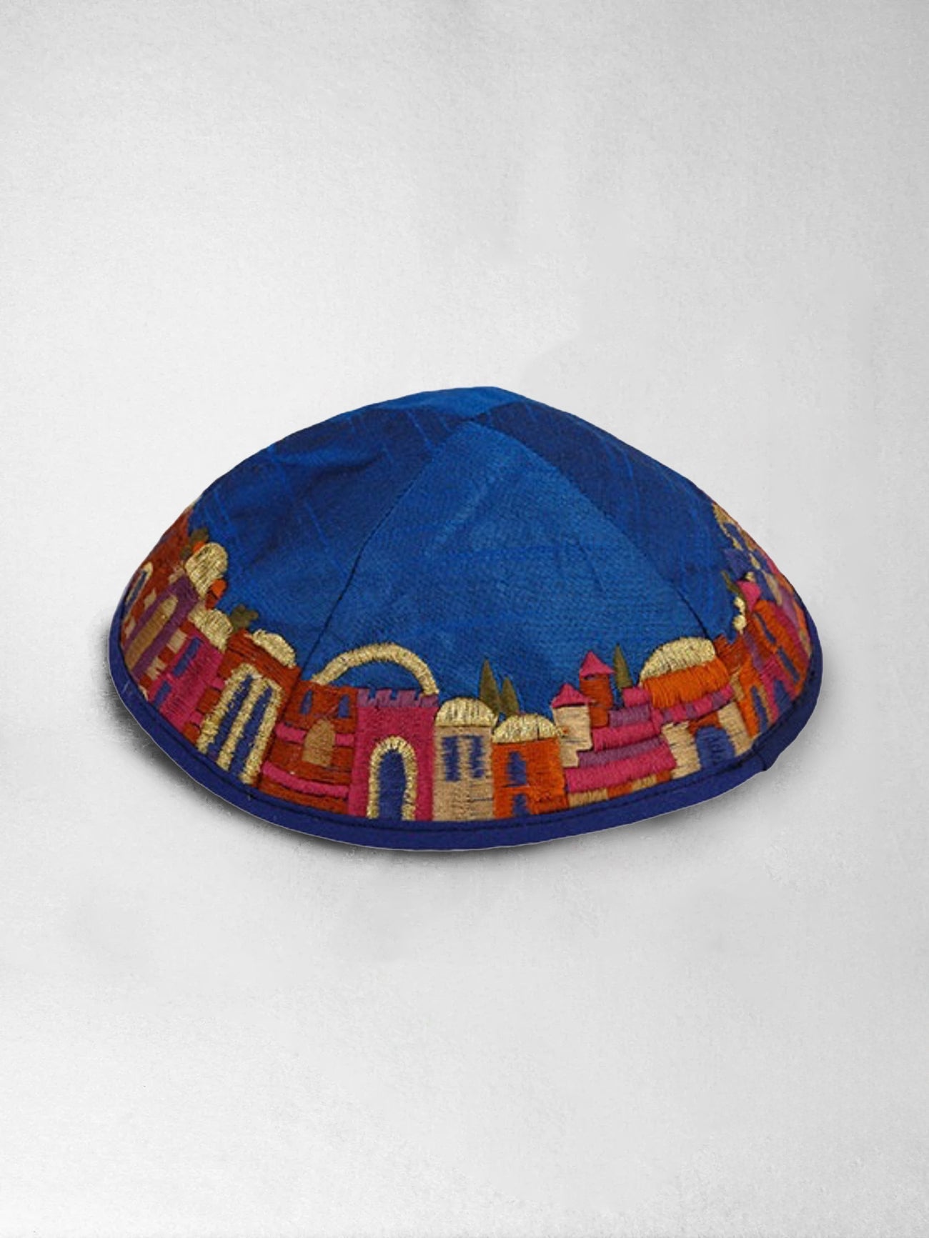 Kippah - Blue - Embroidered Jerusalem, Blue, Emanuel Design