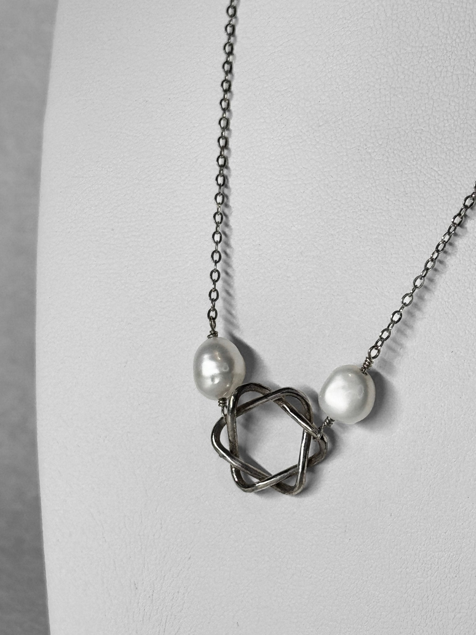 Necklace - Silver and Pearl Magen David