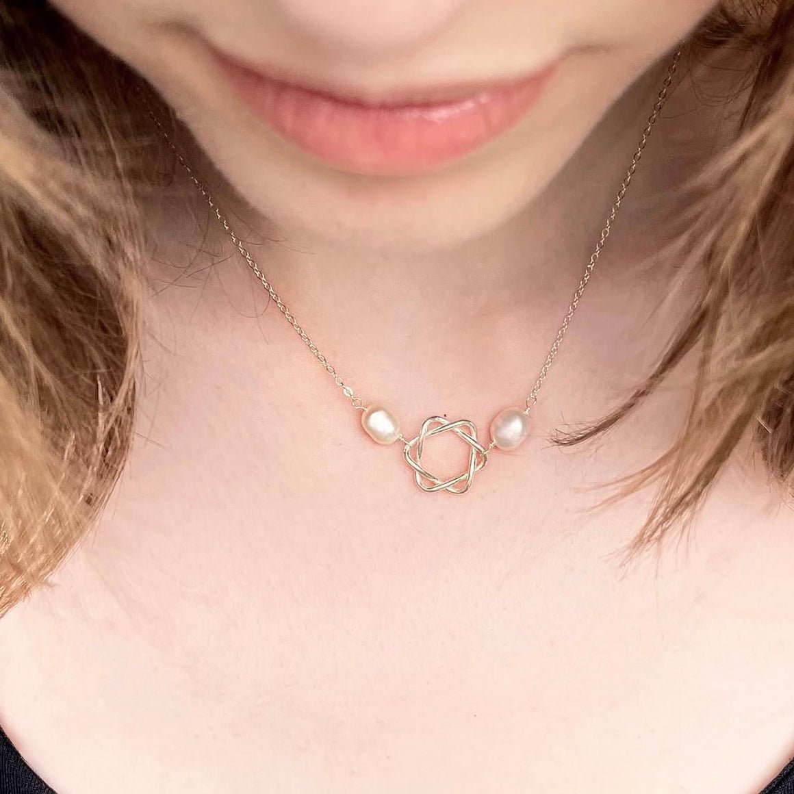 Necklace - Silver and Pearl Magen David
