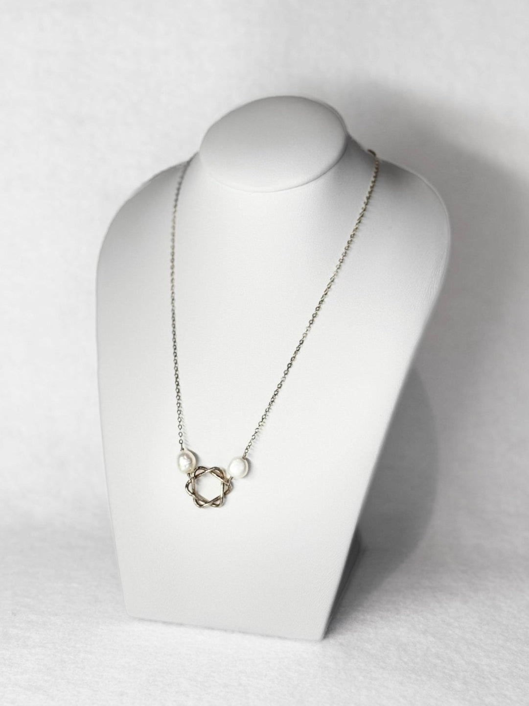 Necklace - Silver and Pearl Magen David
