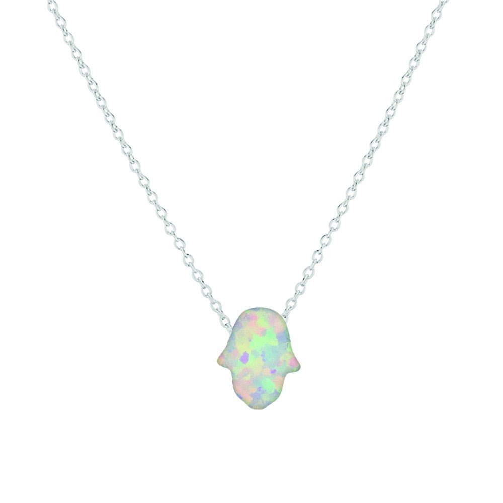 Necklace - White Opalite Hamsa