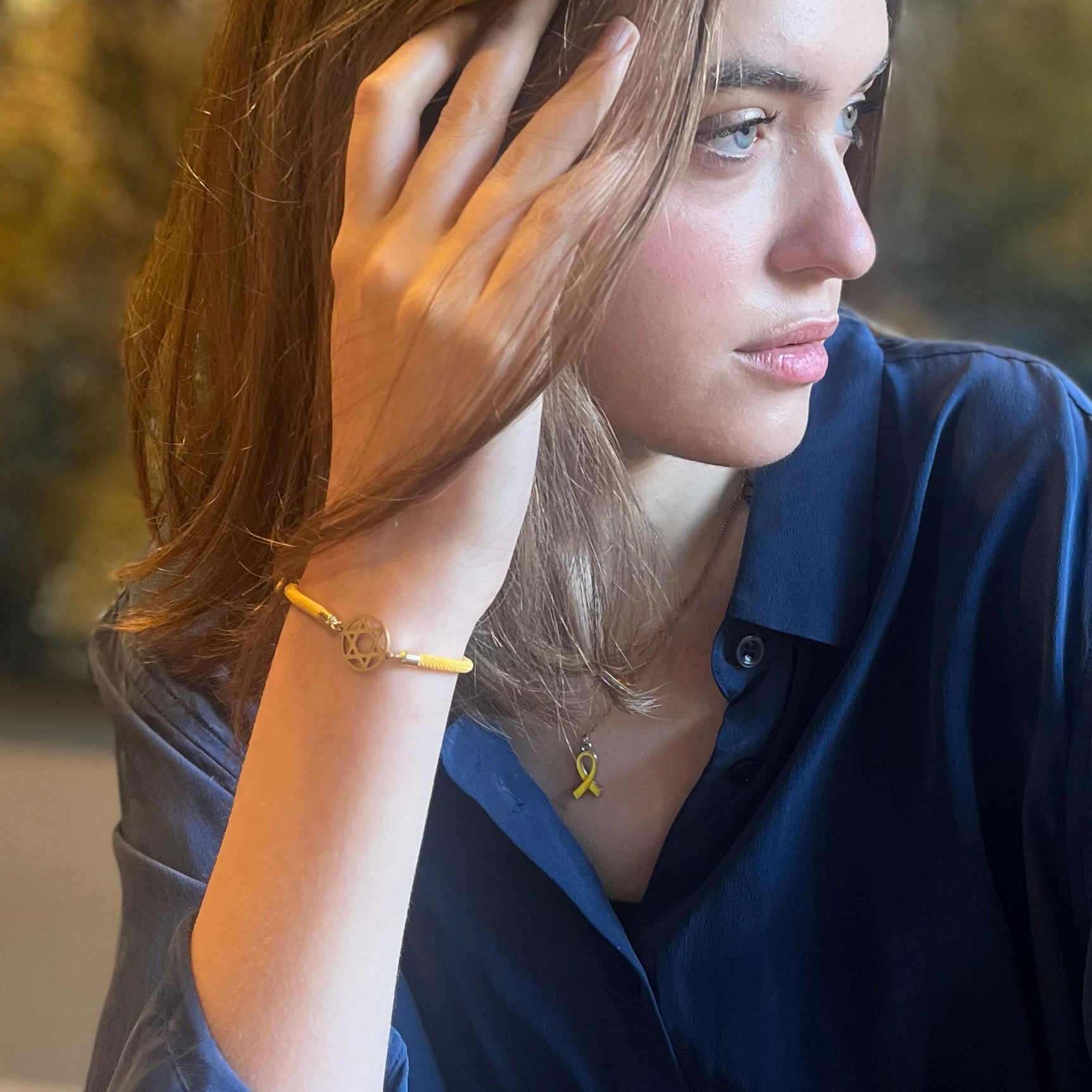 Necklace - Yellow Ribbon - Silver