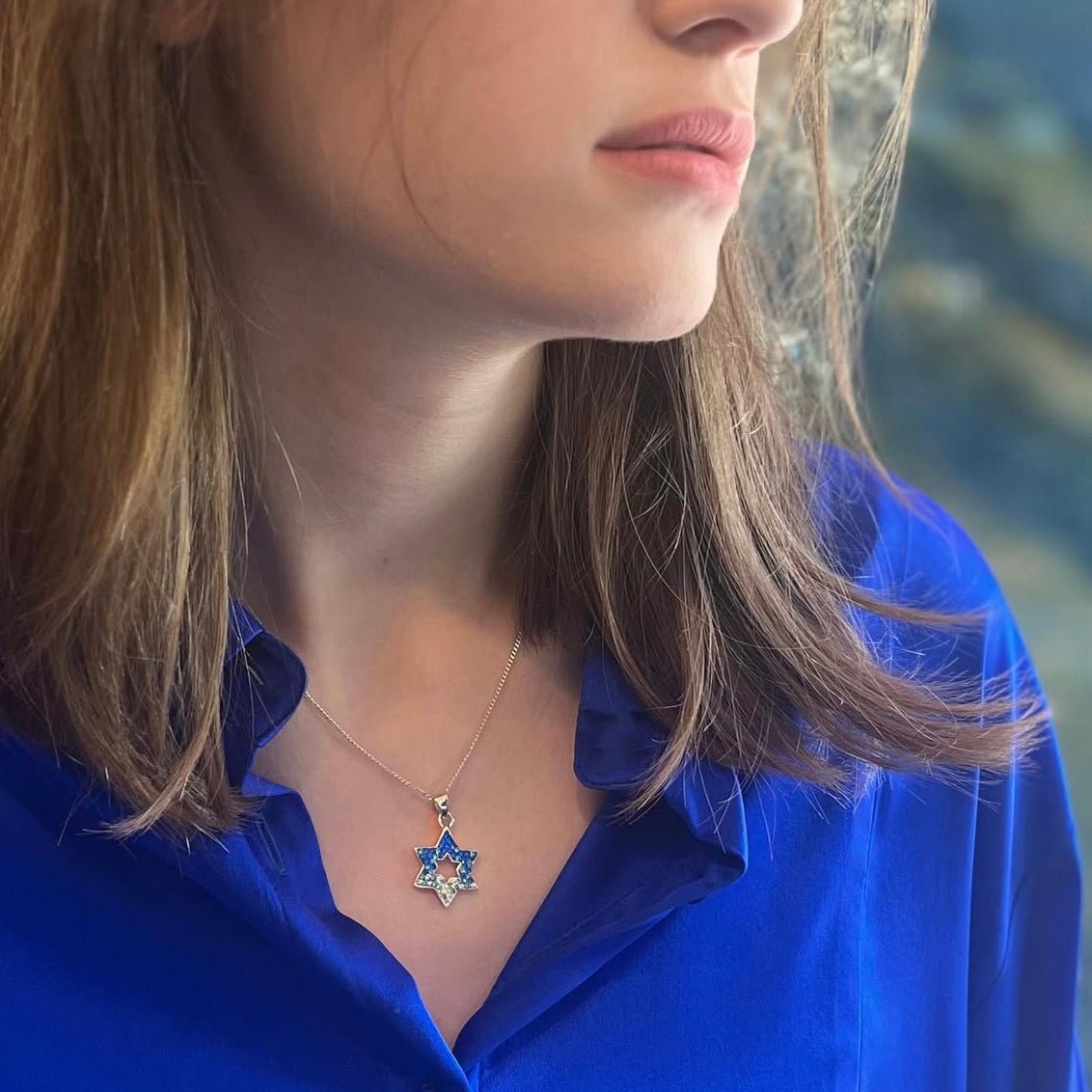 Pendant - Magen David - Blue Tone Crystal
