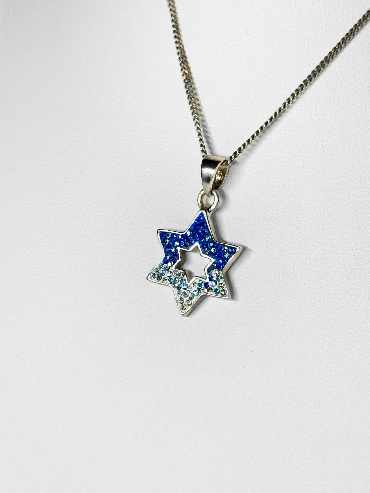 Pendant - Magen David Blue Tone Crystal