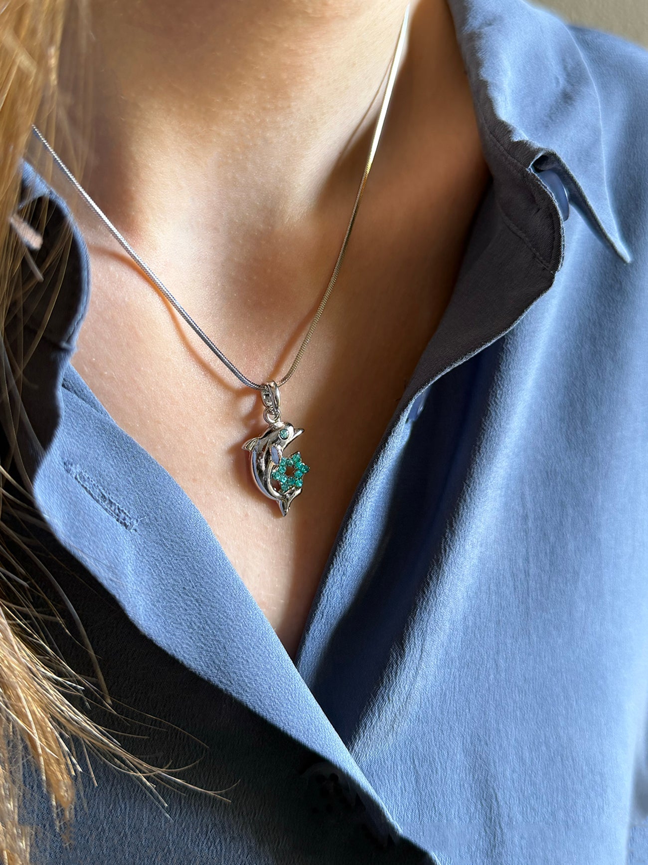 Pendant - Magen David & Dolphin - Silvertone