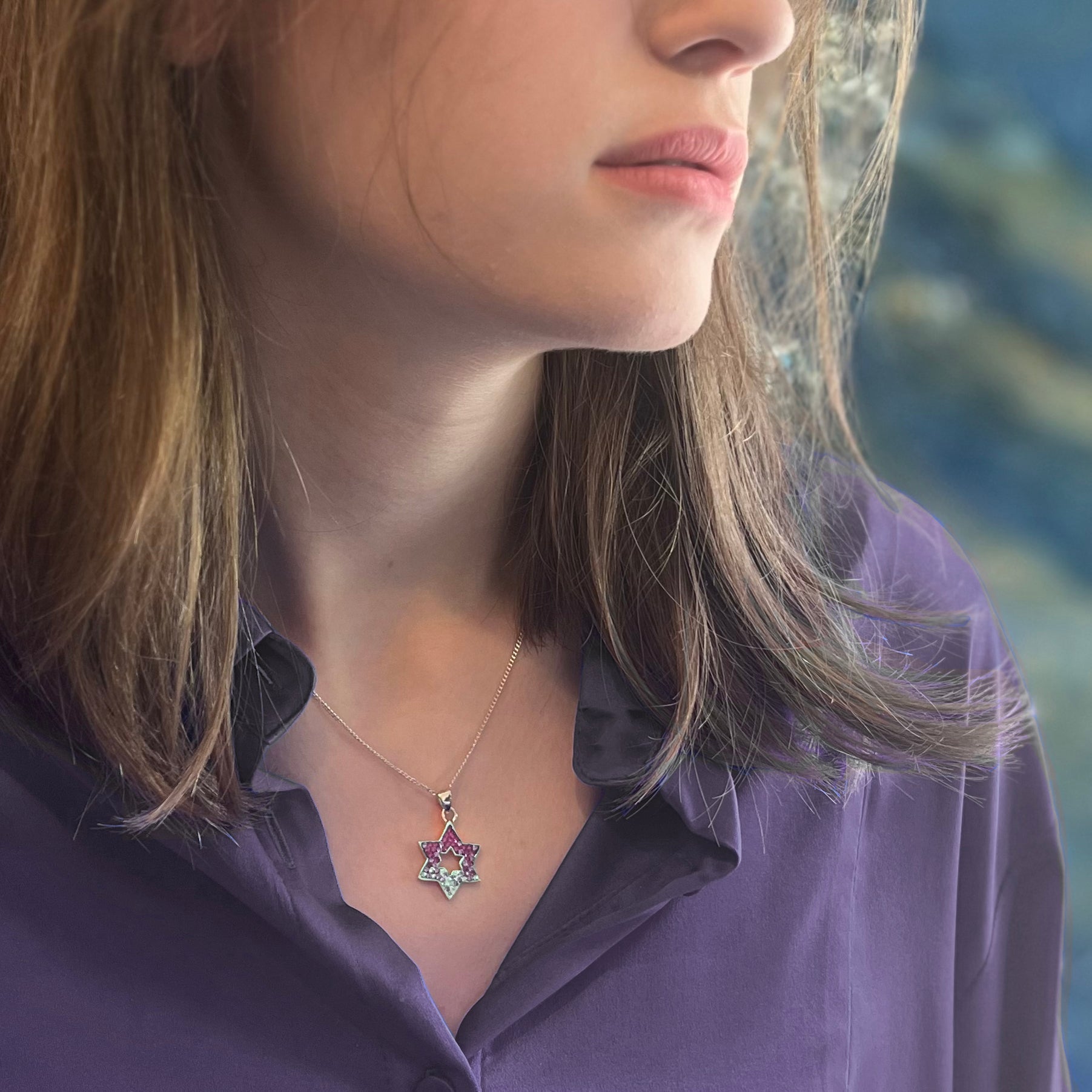 Pendant - Magen David - Pink Tone Crystal