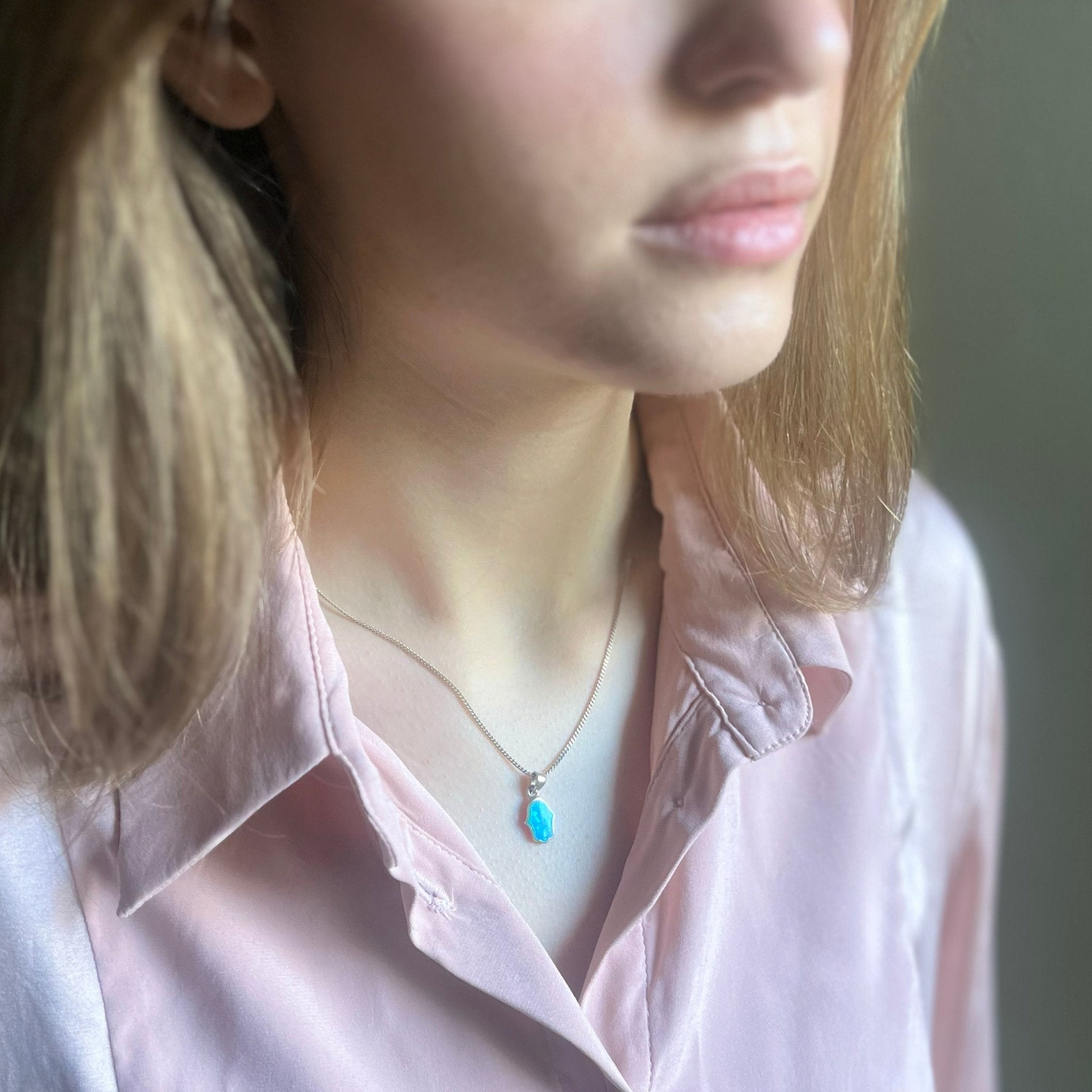 Pendant - Silver Opalite Hamsa