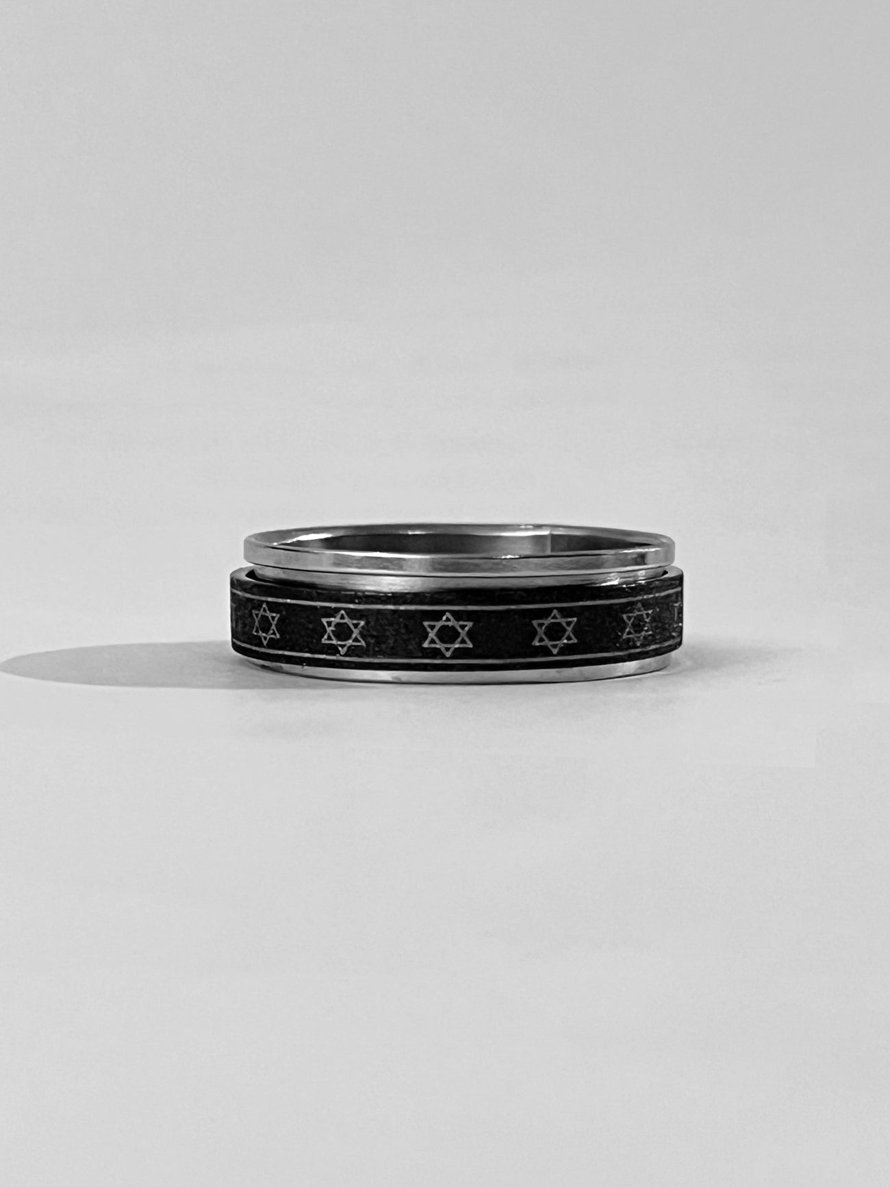 Ring - Spinning, Steel & Black enamel - Magen David
