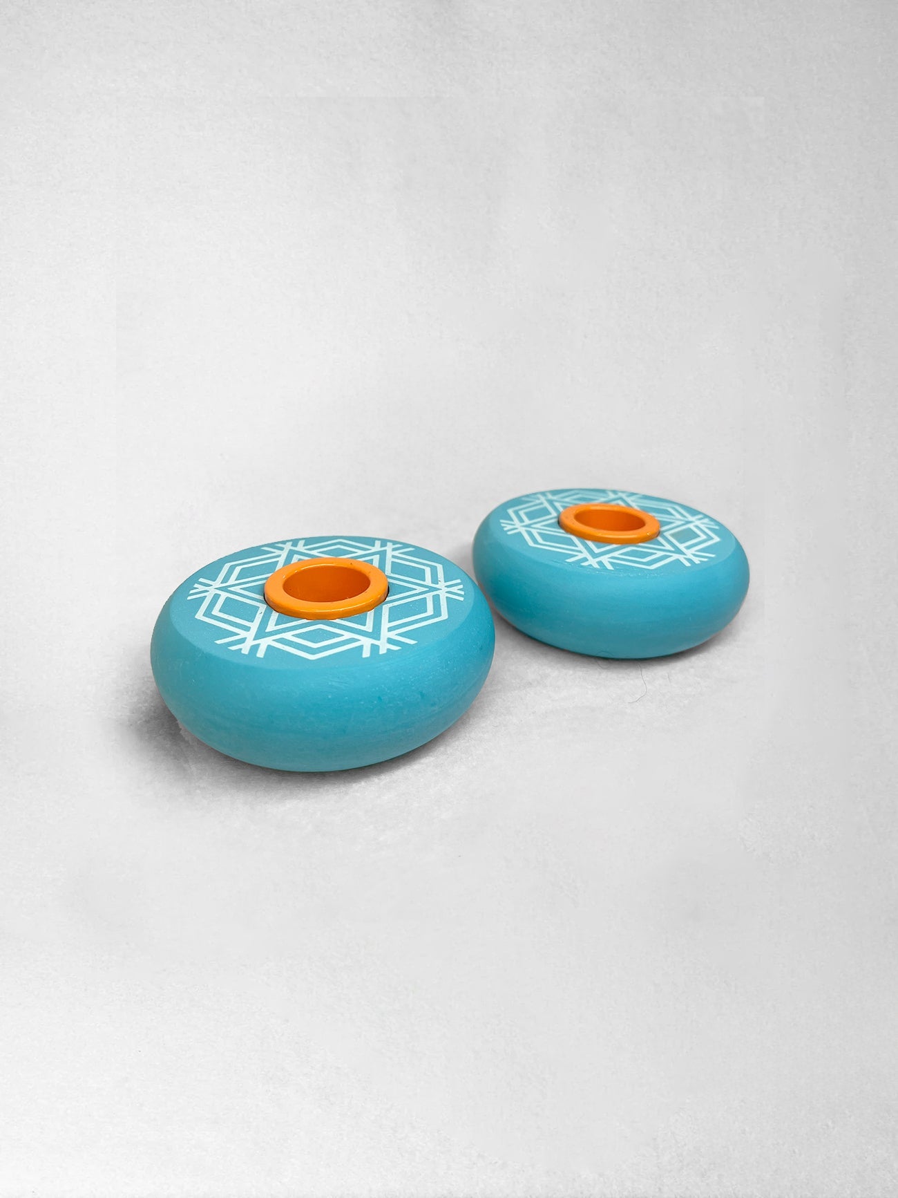 Candlestick (Standard candle) - Aqua Platz with orange, Chai Modern