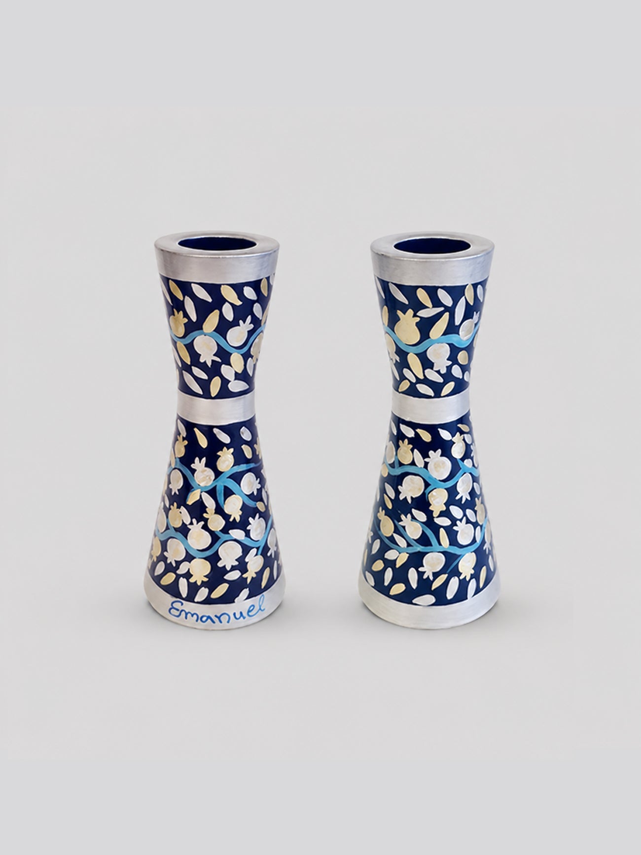 Candlesticks - Painted Blue Pomegranate, Emanuel Design