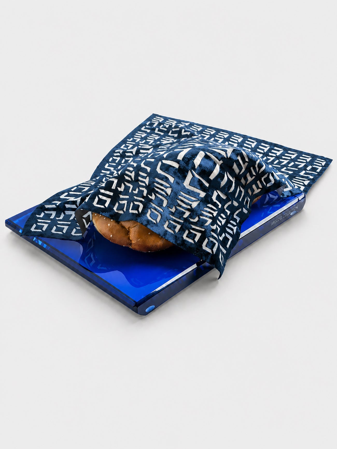 Challah Cover - Apeloig, Hebrew Text, Blue