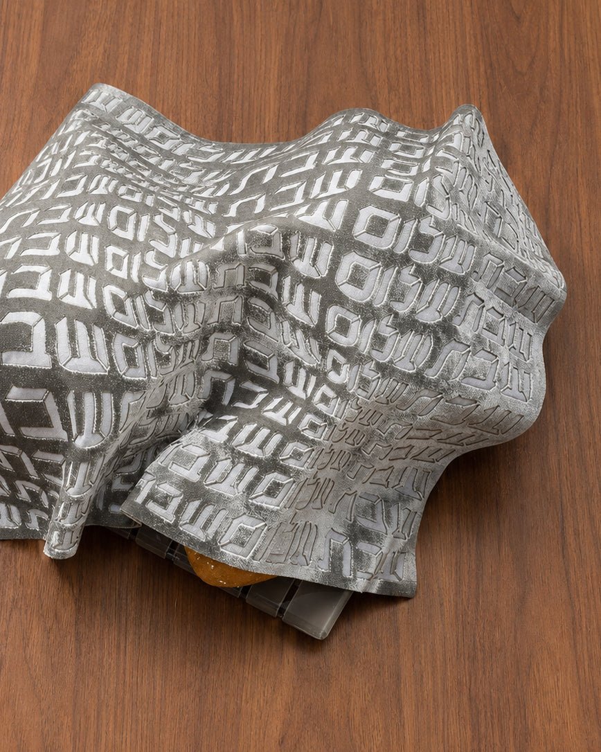 Challah Cover - Apeloig, Hebrew Text, Silver Grey