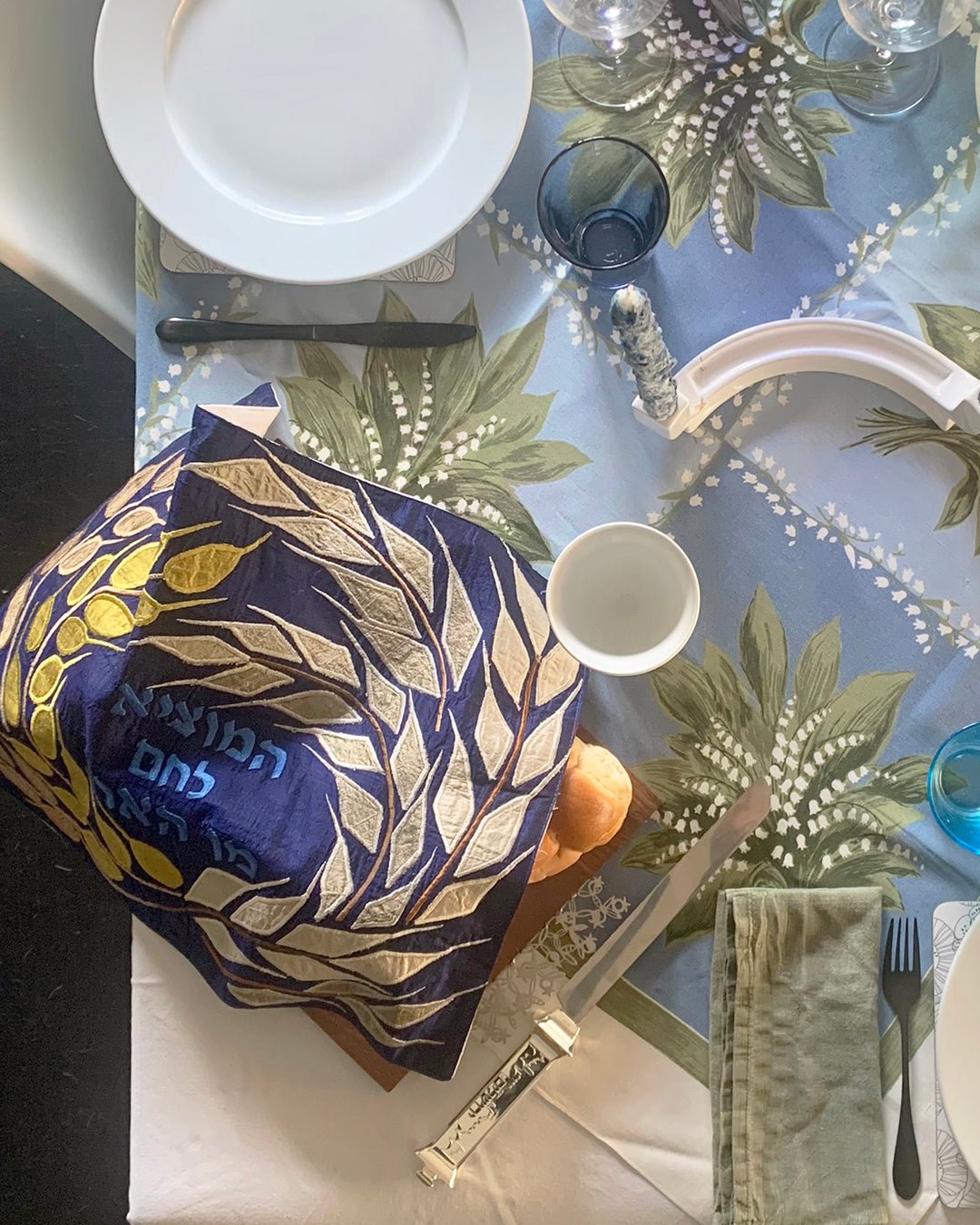 Challah Cover - Wheat, Blue, Emanuel Design