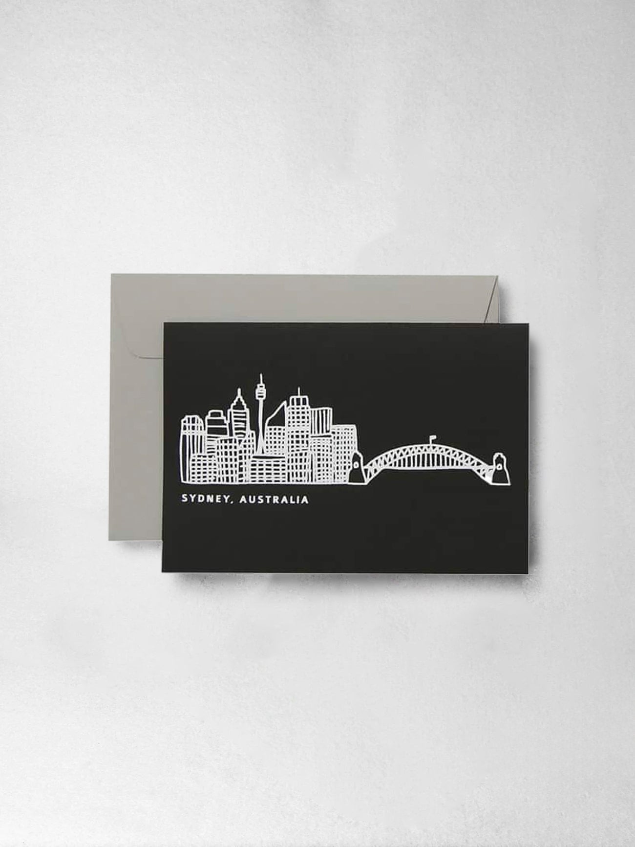 Greeting Card – Sydney Skyline, White on Black