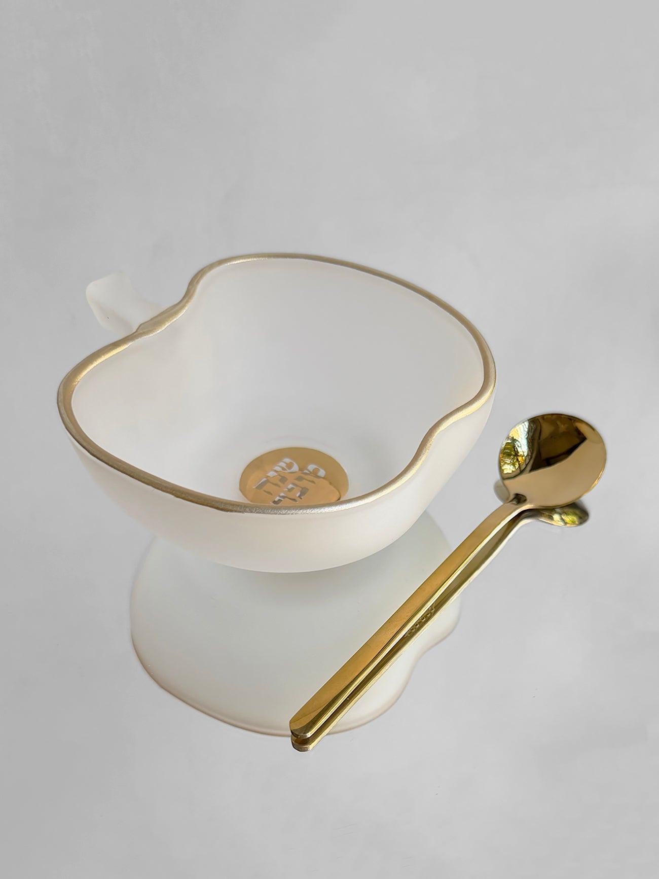 Honey Dish - Frosted Glass with Gold Spoon