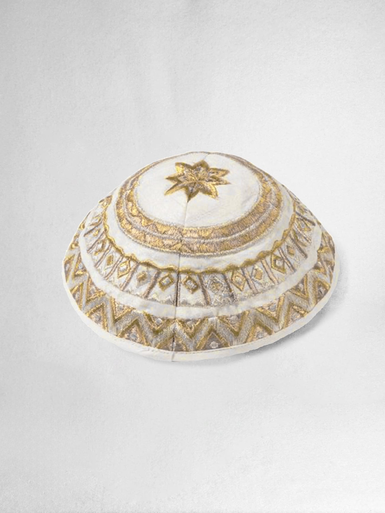 Kippah - Embroidered, gold on white, Emanuel