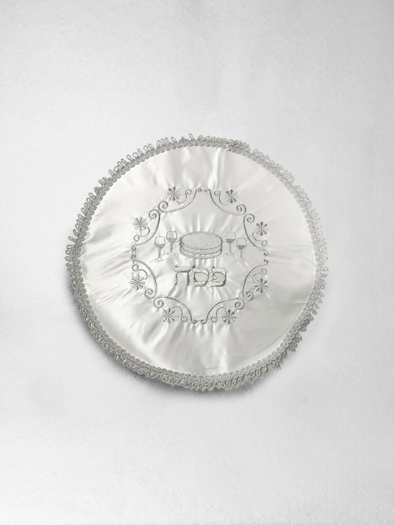Matzah Cover – White satin, round