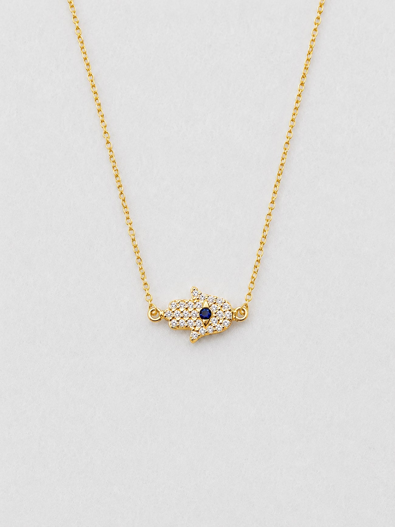 Necklace: Hamsa - Sterling Silver, Gold Plated with CZ