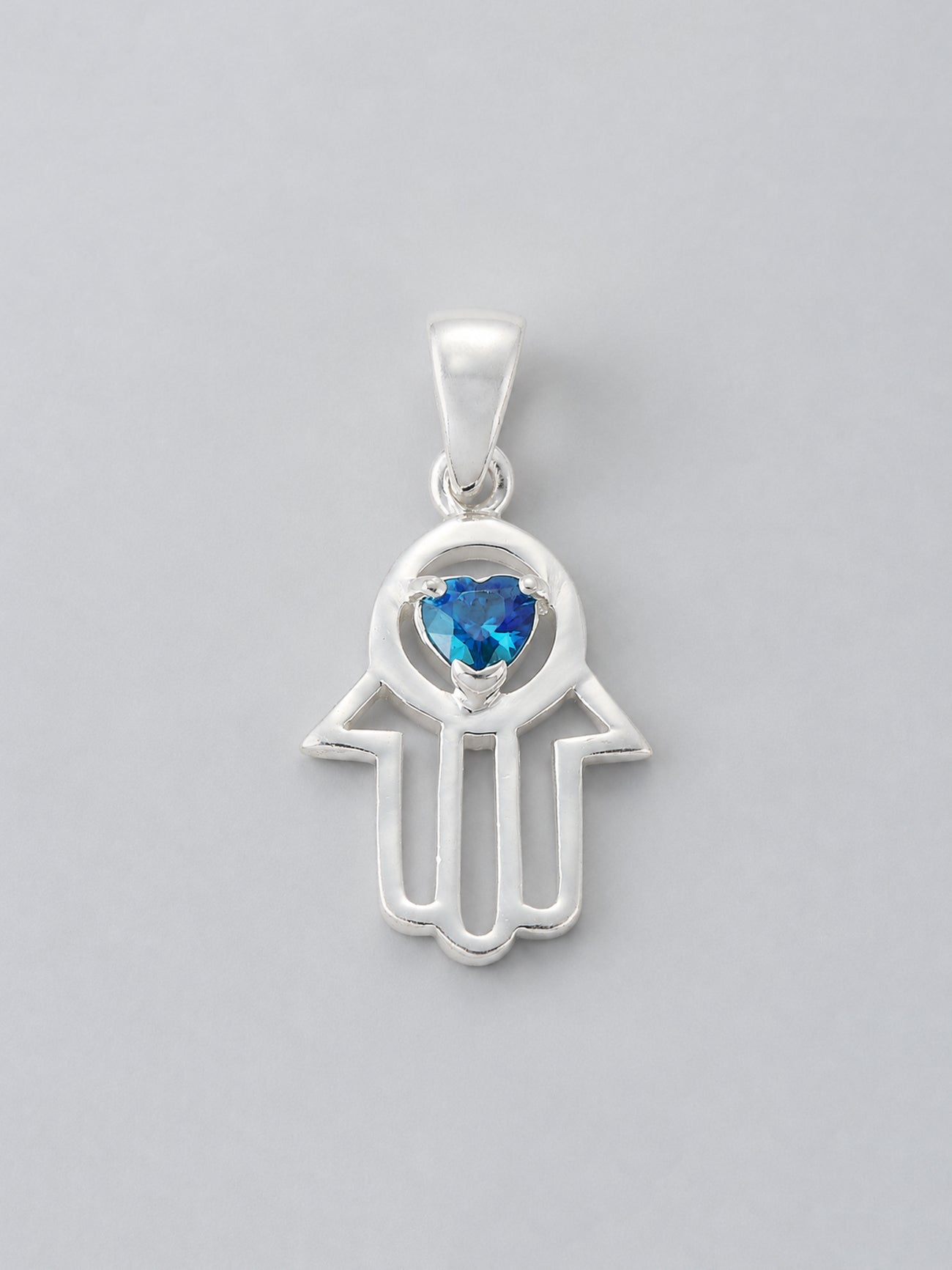 Pendant - Hamsa, silver with blue stone